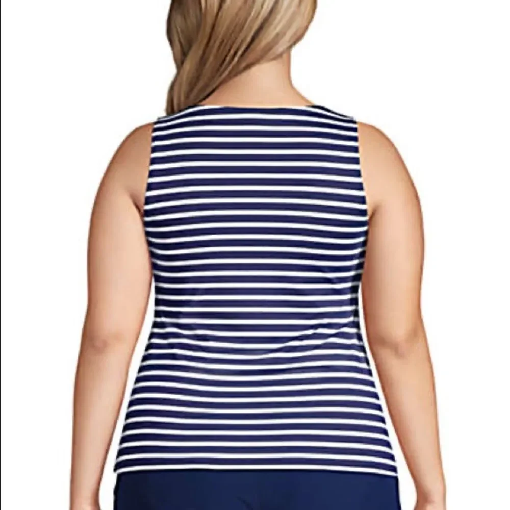 Land’s End Plus reg size high neck tankini blue white soft cup various sizes - Picture 4 of 5